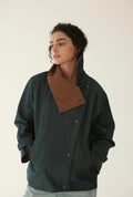 Denim jacket with brown collar detail