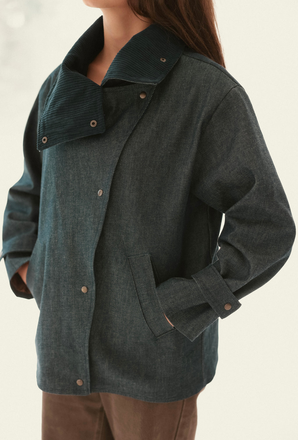 Blue denim jacket with collar detail