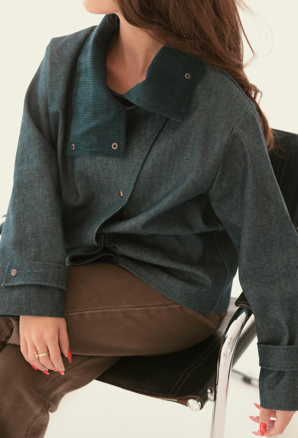 Blue denim jacket with collar detail