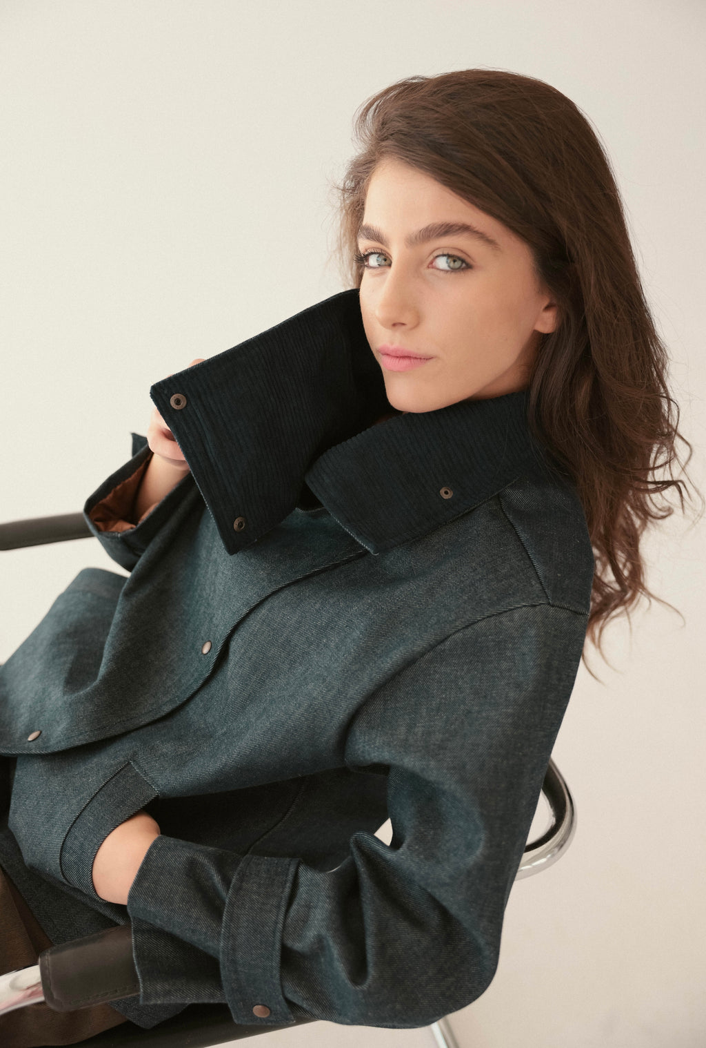 Blue denim jacket with collar detail