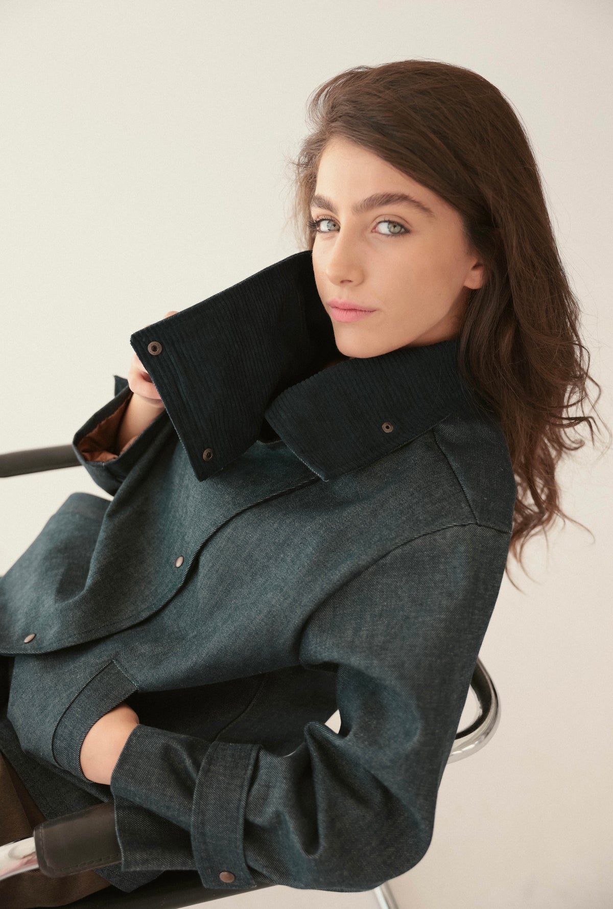 Blue denim jacket with collar detail